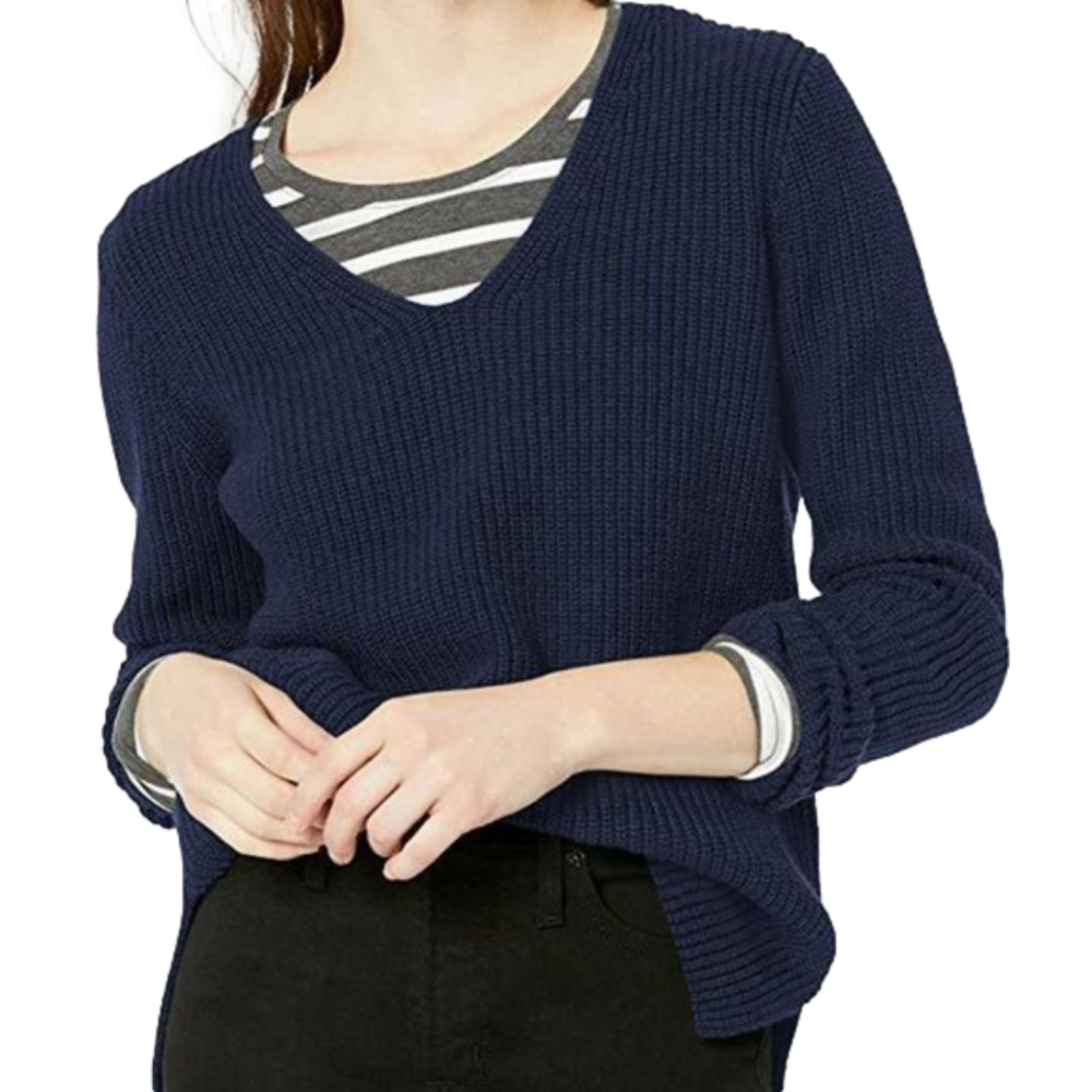 J. Crew Mercantile Blue V-Neck Shaker Knit Sweater
